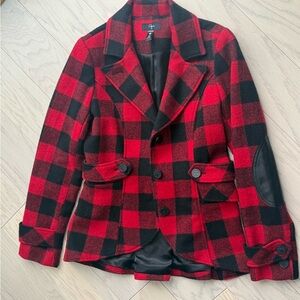 Aqua Red & Black Plaid Wool Blend Jacket New without tags